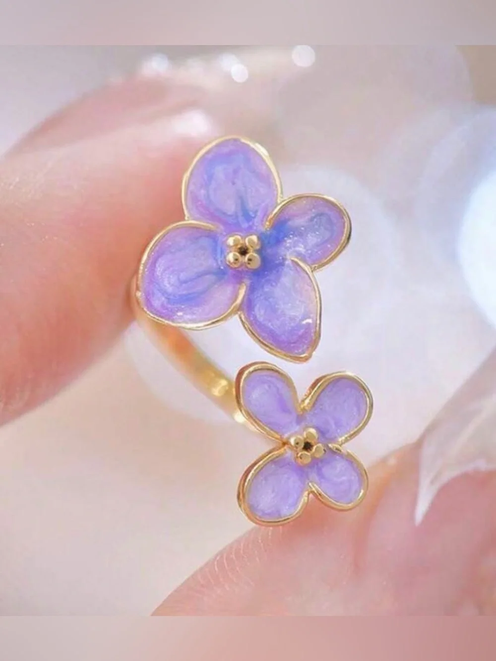 Lavender Floral Gold-Plated Ring Set A2145